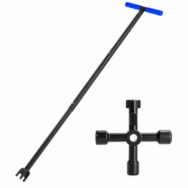 TIBOO DAY 37.2 Inch Water Meter Key Adjustable Water Shut off Tool Water Meter Key Shut off Tool 17-37.2" Length with 4 Way Multi-Functional Cross Key for Meter Valve (Blue 37.2 Inch)