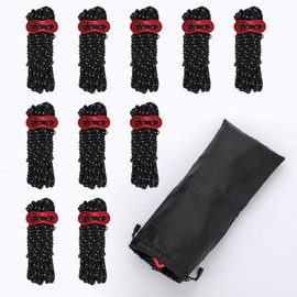 JTENG Reflective Guy Ropes Rope with Rope Tensioner, 13 ft/4 Metre Tent Cord with Aluminium Alloy Tensioner, Φ 4 mm Nylon Cord, Luminous Guy Tent Line for Awning (Pack of 10, Black)