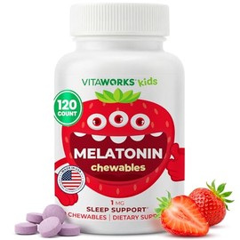 VitaWorks Tabletas masticables de melatonina de 1 mg para niños, con manzanilla, L-teanina y extracto de bálsamo de limón, ayuda para dormir para niño