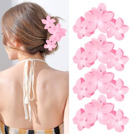 ANBALA 4PCS Flower Hair Clips, Tropical Plumeria Hair Clips for Women, Large Non-Slip Strong Hold Claw Clips, Beach Hair Accessories, Pink (4 Count)