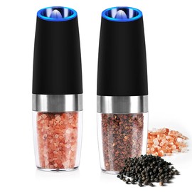 Gravity Electric Salt Pepper Mill Set, Electric Salt and Pepper Grinder Set with Adjustable Coarseness One Hand Operated Automatic Switch Spices Shaker for Solid Seasoning Pack of 2