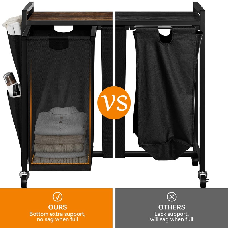 WOWLIVE 4-Compartment Laundry Hamper with Lid,Rolling Laundry Basket Organizer with