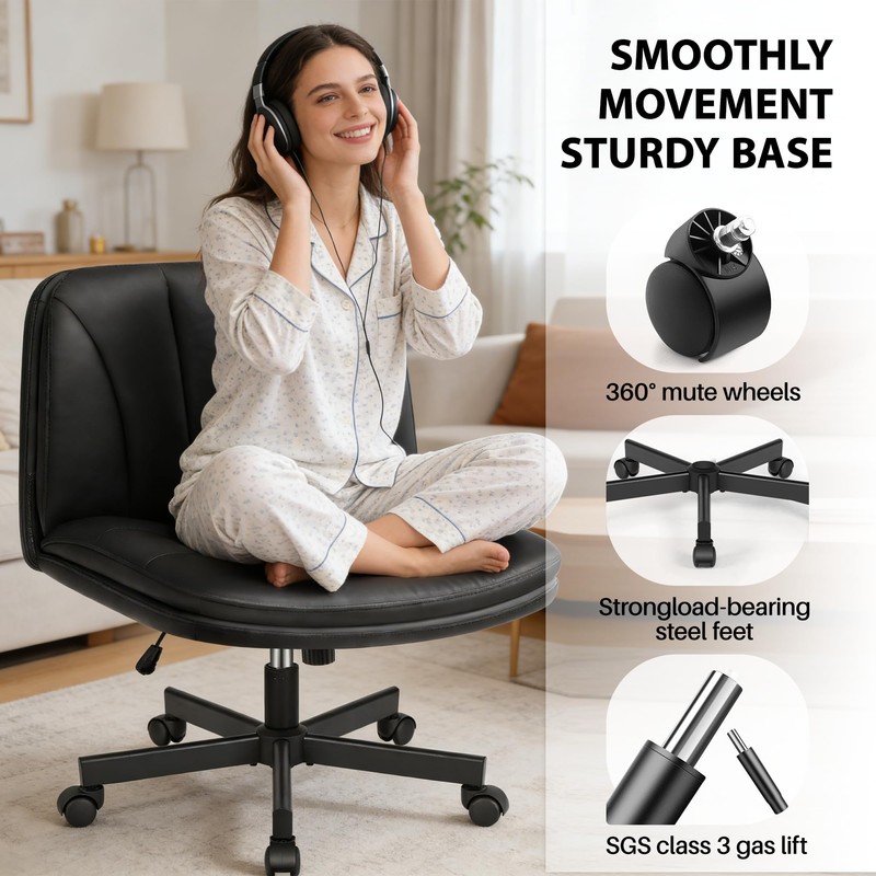 Prime Criss Cross Office Chair, Comfy Wide PU Leather Armless