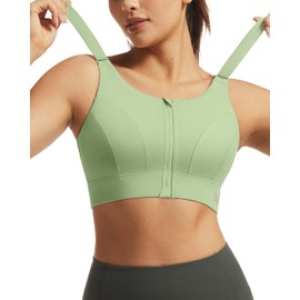 VFUS Adjustable High Impact Sports Bras for Women Zip Front Full Coverage and Lift Padded Compression Tops (XX-Large, Lime Green)