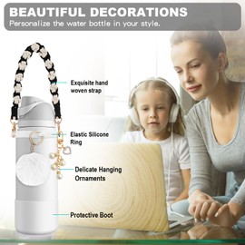 Silicone Boot Set Accessories for Owala Water Bottle 32 oz, Including Handle Strap Protective Sleeve Plush Ball Keychains for FreeSip, Twist, and Flip Stainless Steel Water Bottles(White)