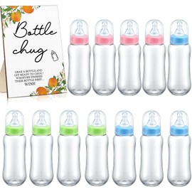 Roowest Bottle Chug Baby Shower Game Favors 12 Pcs Baby Shower Bottles Favor with 1 Wooden Sign for Gender Reveal Party Supplies Gifts(Cutie)