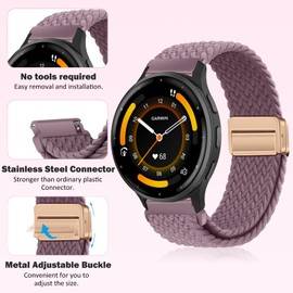 RosMank 22mm Braided Watch Band Compatible with Garmin Venu 3 / Venu 2 / Vivoactive 4 / Active, Nylon Woven Replacement Strap for Garmin Forerunner 265 / Forerunner 255, Purple