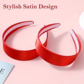 2-Pack Bright Red Headbands for Women & Girls, 1.6" Durable Anti-Slip Hair Bands for Sports, Parties & Holiday Events