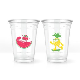 KatchOn, Tropical Watermelon & Pineapple Cups – 16Oz, Pack of 50 | Hawaiian Party Cups | Tiki Cups for Cocktails, Pool Party | Summer Party Favors | Luau Plastic Cup | Plastic Tiki Glasses
