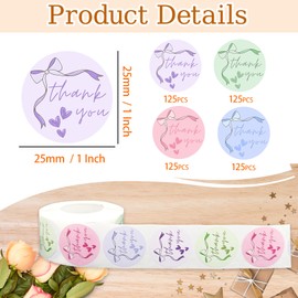 YOJO Thank You Stickers, 500 Pcs 1 Inch Cute Bow Thank You Stickers, Self-Adhesive Stickers for Small Business Envelope Seals Gift Wraps Party Wedding Birthday