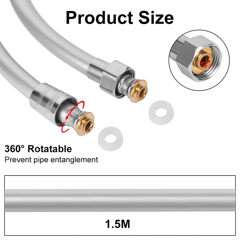 OSDUE Shower Hose, 1.5m PVC Universal Shower Pipe Anti-Kink, Standard