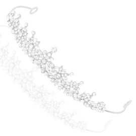 Exacoo Silver Rhinestone Headband for Women Crystal Bridal Flower Girl Headpiece Leaf Tiara Crown Head Band Wedding Hair Accessories for Brides Hair Jewelry for Birthday Daily Wear