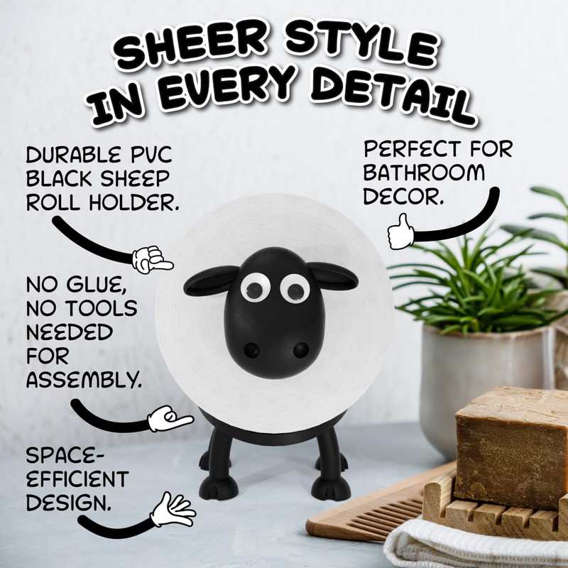 Black Sheep Toilet Paper Holder - Whimsical Free-Standing Bathroom Accessory