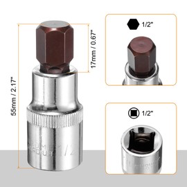 QUARKZMAN 1/2 Inch Hex Bit Socket 1/2 Inch Drive SAE S2 Steel Square Drive Socket Extension Ratchet Wrench Accessories for Conversion of Drill with Wrench