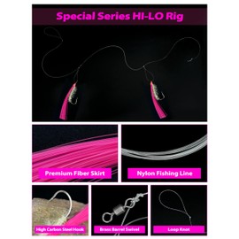 BLUEWING Fishing Rigs Special Series HI-LO Rig Bucktail Mylar Flash Teaser Rig Snapper Rig with Stainless Steel Hook Pink