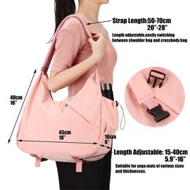 Yoga Tote Gym Shoulder Bag, Waterproof Wet Pocket & Adjustable Mat Strap - Large Duffle Workout Bag with Water Bottle Holder (Pink)
