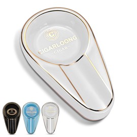 Cigar Ashtray Ceramics with Non-slip Bottom Single Slot Durable Ash Tray Cigar Rest(White)