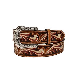 ARIAT Women's Floral Embossed Rose and Accents Belt, Tan, Small