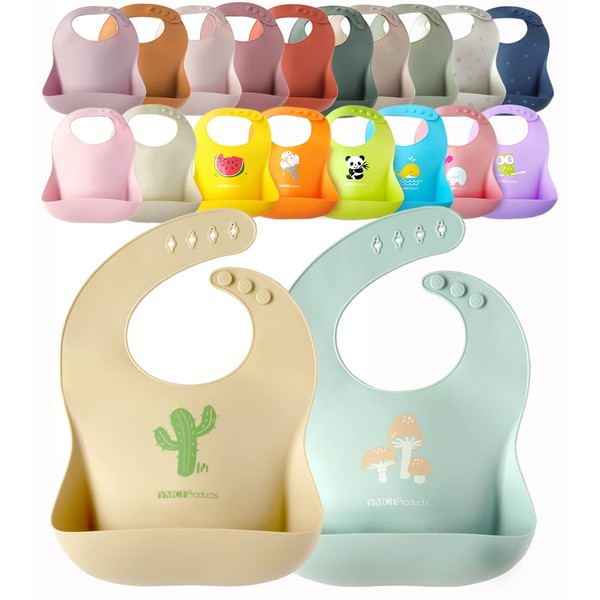 YMCF Products 2-Pack Waterproof Silicone Baby Bib Lightweight Comfortable Easy-Wipe