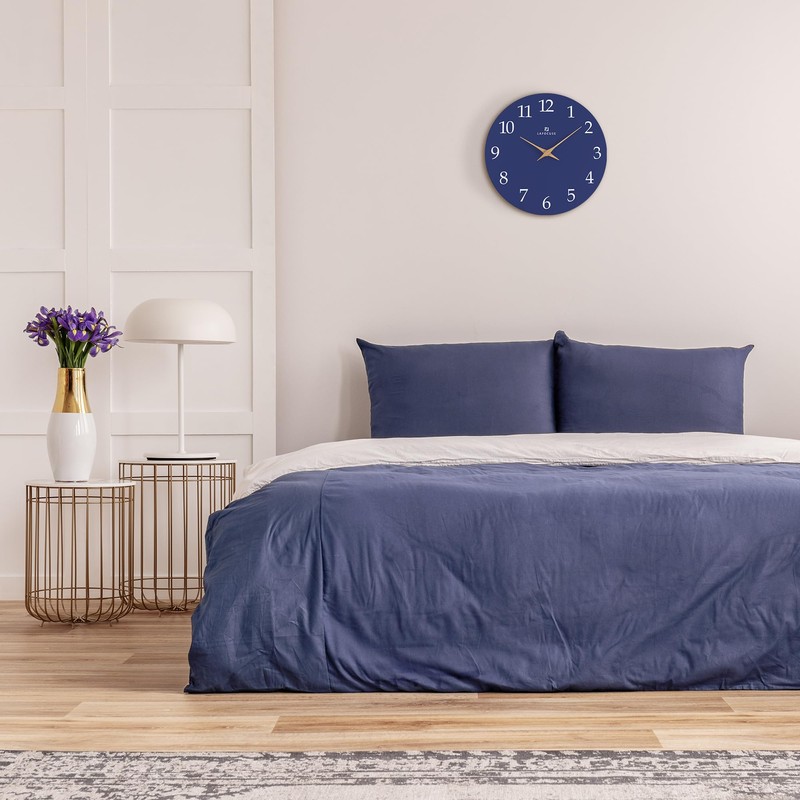 Lafocuse 12 Inch Silent Navy Blue Wall Clock Battery Operated,