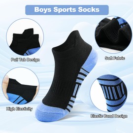 GENTABY Kids Trainer Socks Boys Sports Ankle School Athletic 12 Pairs Black White Design of Splicing Stripes Breathable Cotton for 5-7 Years Children