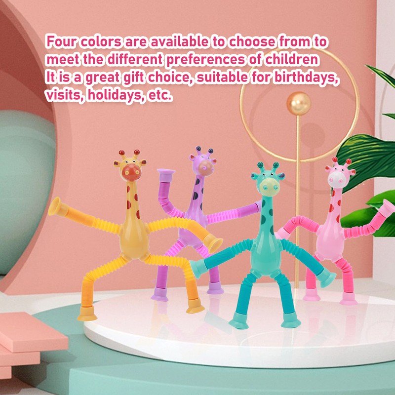 4Pcs Giraffe Tube Toy Telescopic Suction Cup Tube Giraffe Toy