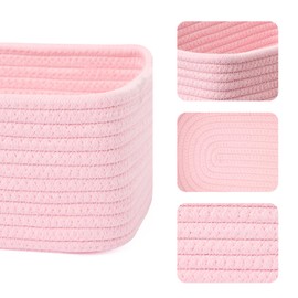MiniArk Shelf Storage Baskets for Organizing | Closet Organizer Bins | Small Baskets | Toy Basket | Cute Decorative Basket | Cube Storage Bin | Woven Rope Basket | 11.5×7.5×4.7” | 3 Packs Light Pink