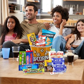 Movie Night Gift Basket Snacks Candy & Popcorn, Full size Treats for Kids, College Students & Family, Care Package Birthday Gift or popcorn lover, family night