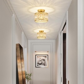 YURNYQ Crystal Ceiling Light Fixture, Modern Semi Flush Mount Ceiling Light, Gold Lighting Fixtures Ceiling Lamp for Hallway, Kitchen, Entryway, Bedroom, Laundry Room, 9.05 Inch