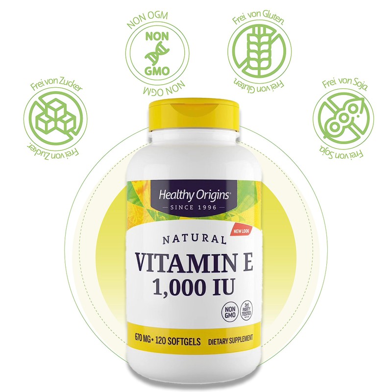 Healthy Origins, Natural Vitamin E, 1,000IU, 120 Soft Capsules, Laboratory