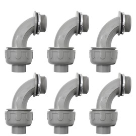 TOMSHIELE 6 Pack 1 Inch Liquid-Tight Conduit Connector, Grey PVC 90-Degree Flexible Conduit Connector for Home Outdoor Tubes, UL Listed