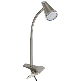 Trango 6613 LED Clamp Light, Table Lamp, Reading Light, Clip Lamp in Chrome Look with Decorative Chrome Ring, Clamping Spotlight, Night Light, Desk Lamp Including 1 x 3 Watt GU10 3000 K Warm White LED