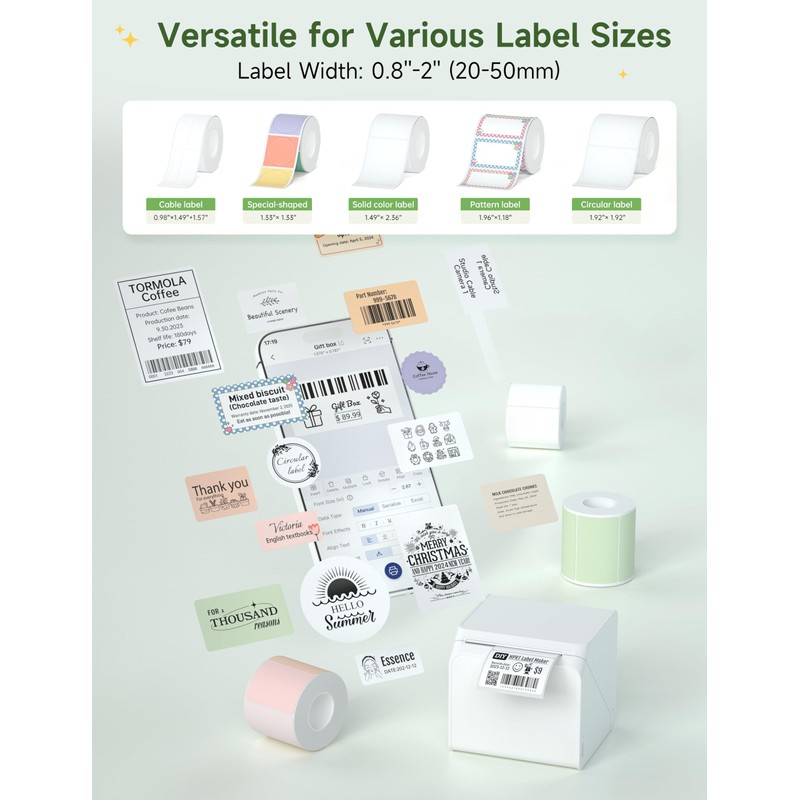 HPRT Label Maker Machine with Tape - T260LR 2-Inch Bluetooth