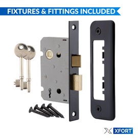 XFORT Matt Black 65mm Mortice Sashlock, Mortice Door Lock with Key, Latch Mechanism & Key Operated Deadbolt, Internal Wooden Door Security for Home and Workplace.