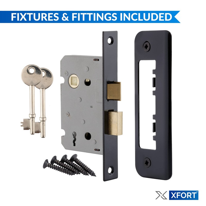 XFORT Matt Black 65mm Mortice Sashlock, Mortice Door Lock with