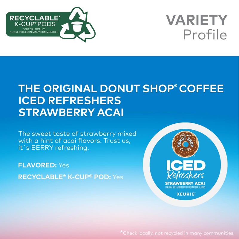 The Original Donut Shop Iced Refreshers, Strawberry Açaí Flavor, Keurig