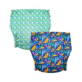 LAROTSUBA Unisex Adult Incontinence Pants,Reusable Diapers for Adults,Adult Cloth Diaper Cover,Incontinence Underwear Suitable for Bedridden,Elderly and Incontinent People（2PCS） Graffiti + Circle XL