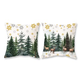 TAJWE Christmas Pillow Covers 18x18 Inch Set of 2 Reindeer Snowflake Xmas Tree Decorative Pillowcases Farmhouse Christmas Themed Winter Holiday Lumbar Cushion Covers for Sofa Couch Home Decor