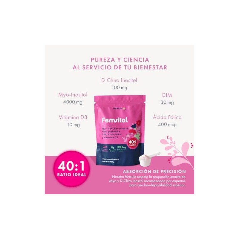 Femsitol Myo D-Chiro Inositol 40:1 Suplemento Mujer Pack 3x150g