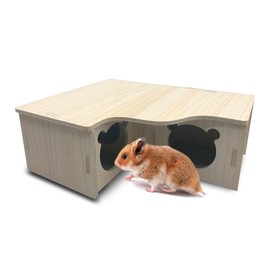 Wooden Hamster House, Corner House Hamster Hideout Cage Décor for Syrian Hamsters Dwarf Hamsters Gerbils Chinchilla Rat (Large 31 * 24 * 11 cm)