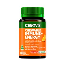 Cenovis Chewable Immune + Energy 60 Tablets - With Vitamin C 500mg + B3 - Supports Healthy Immune System Function - Eases Fatigue - Reduces Severity & Duration of Common Cold Symptoms