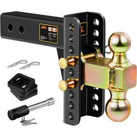 Adjustable Trailer Hitch, Fits 2.5-Inch Receiver, 6-Inch Drop/Rise,2" & 2-5/16" Ball Hitches for Trucks, 22,000 LBS GTW - Receiver Hitch with Anti-Theft Pin, Solid Ball Mount, BLK,X-452506