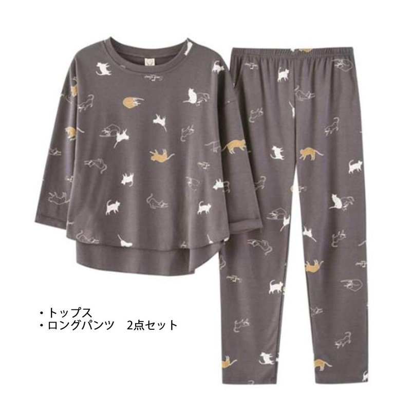 Nemophile Women's Pajamas, Room Wear, Top and Bottom Set, Cat