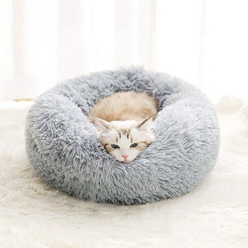 BODISEINT Modern Soft Plush Round Pet Bed for Cats or