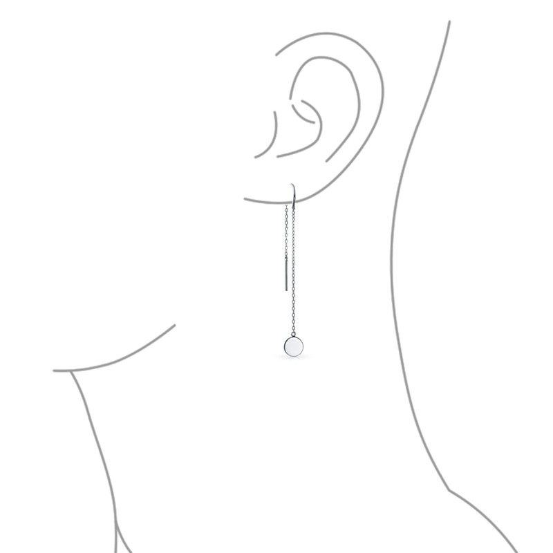 Bling Jewelry .925 Silver Round Disc Long Chain Threader Earrings