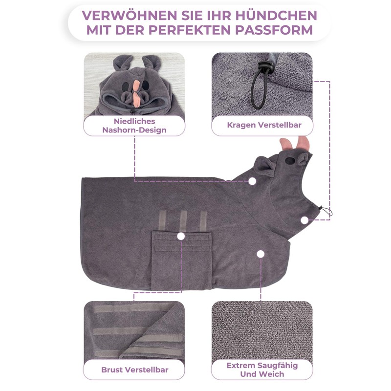 Bibykivn Dog Bathrobe, Quick-Drying Microfibre Bath Towel, Adjustable Dog Towel,