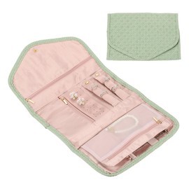 uxcell Travel Jewelry Case Organizer, Foldable Jewelry Travel Organizer PU Jewelry Storage Roll Jewelry Case for Women Gift Necklaces Earrings Rings Bracelets, Light Green