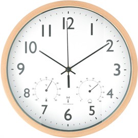 Fuji Boeki 19078 Radio Wave Wall Clock with Thermometer/Hygrometer, Diameter 11.8 inches (30 cm), Width 11.8 x Depth 1.8 x Height 11.8 inches (30 x 4.5 x 30 cm), Natural Wooden, Forest, Radio Wave