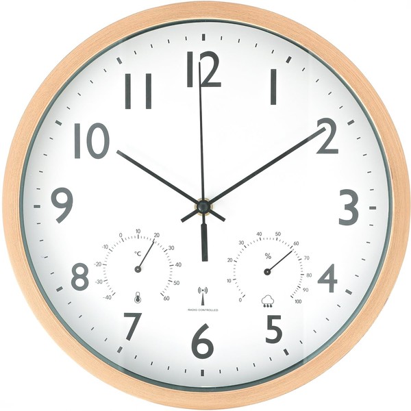 Fuji Boeki 19078 Radio Wave Wall Clock with Thermometer/Hygrometer, Diameter