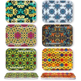 Sunnychicc 12 Pcs Platter 8 Inch Blue and White Plates Imitation Ceramic Serving Platter for Salad Dessert Sushi Appetizer, Microwave and Dishwasher Safe(Bohemian Style)